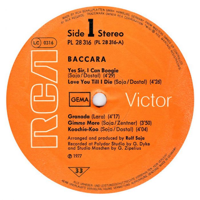 Виниловая пластинка BACCARA ‎– Baccara, 1977 (LP)