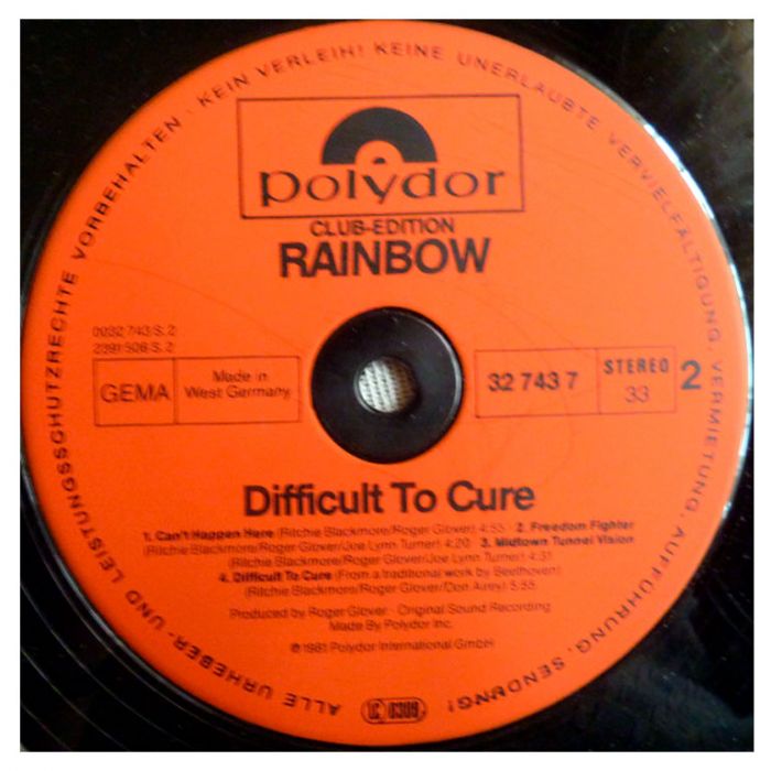 Виниловая пластинка RAINBOW ‎– Difficult To Cure, 1981 (LP, Club Edition)