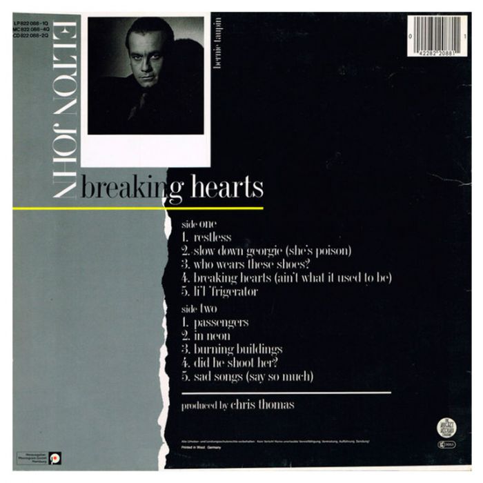 Виниловая пластинка ELTON JOHN ‎– Breaking Hearts, 1984 (LP)