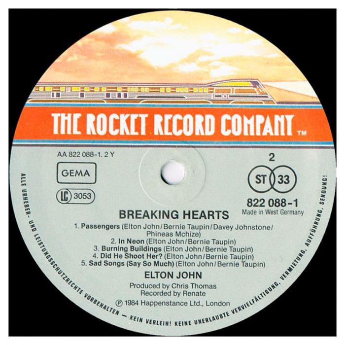 Виниловая пластинка ELTON JOHN ‎– Breaking Hearts, 1984 (LP)