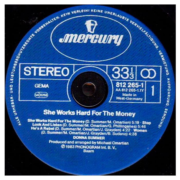 Виниловая пластинка DONNA SUMMER ‎– She Works Hard For The Money, 1983 (LP)
