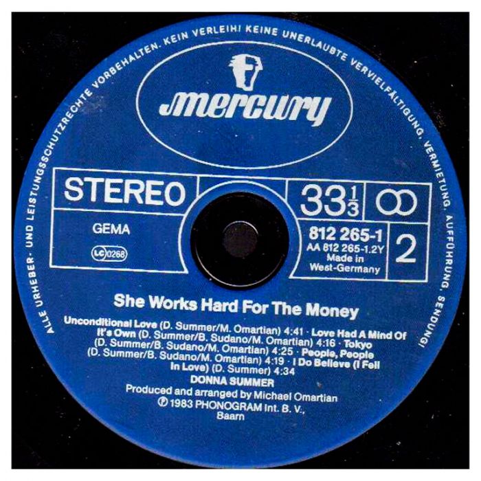 Виниловая пластинка DONNA SUMMER ‎– She Works Hard For The Money, 1983 (LP)