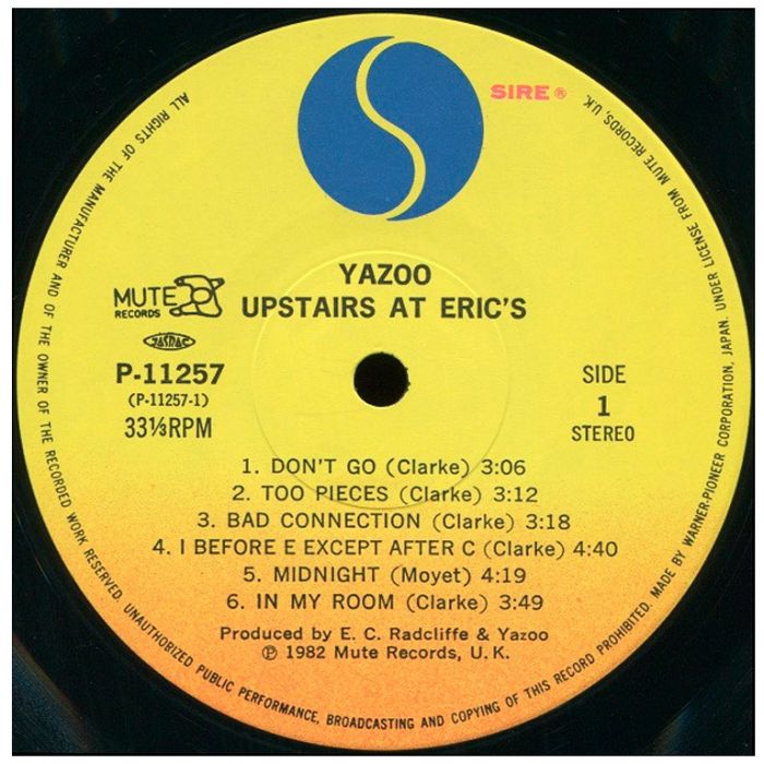 Виниловая пластинка YAZOO ‎– Upstairs At Eric's, 1982 (LP)
