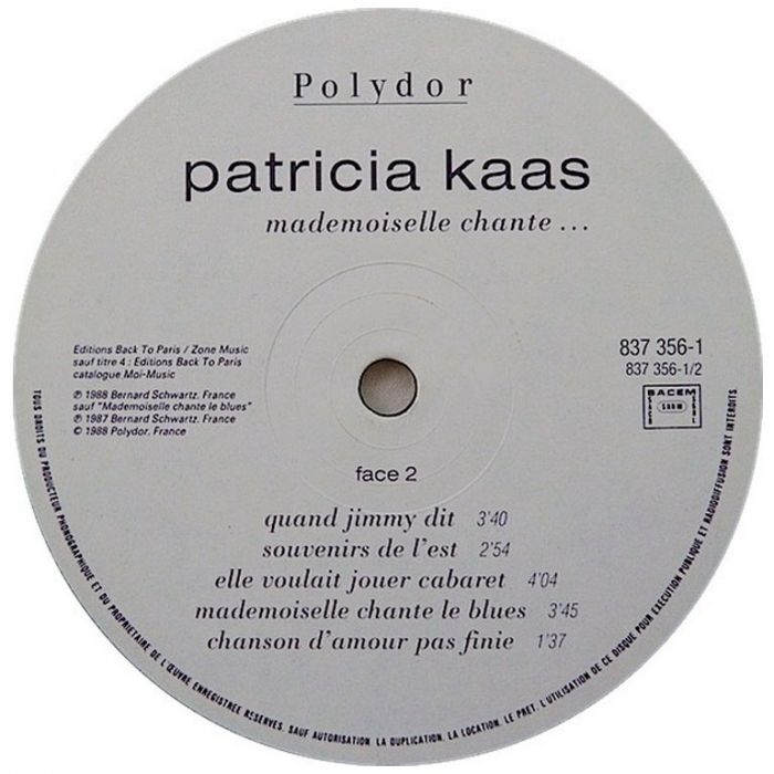 Виниловая пластинка PATRICIA KAAS ‎– Mademoiselle Chante..., 1988 (LP)
