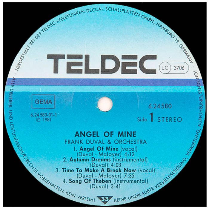 Виниловая пластинка FRANK DUVAL & ORCHESTRA – Angel Of Mine, 1981 (LP)