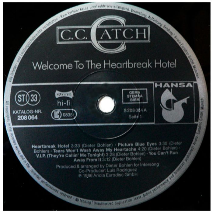 Виниловая пластинка C.C.CATCH ‎– Welcome To The Heartbreak Hotel, 1986 (LP)