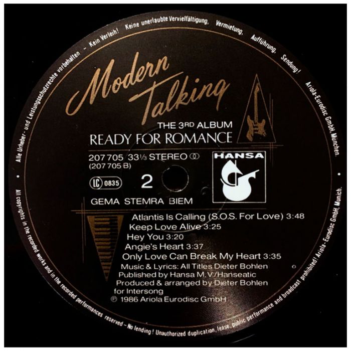 Виниловая пластинка MODERN TALKING ‎– Ready For Romance - The 3rd Album, 1986 (LP)