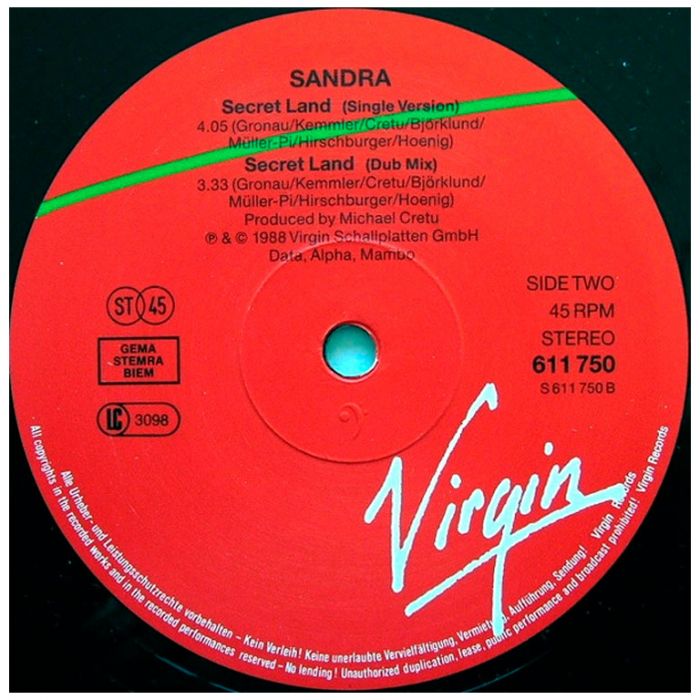 Виниловая пластинка SANDRA ‎– Secret Land (Extended Version), 1988 (EP, Maxi-Single)