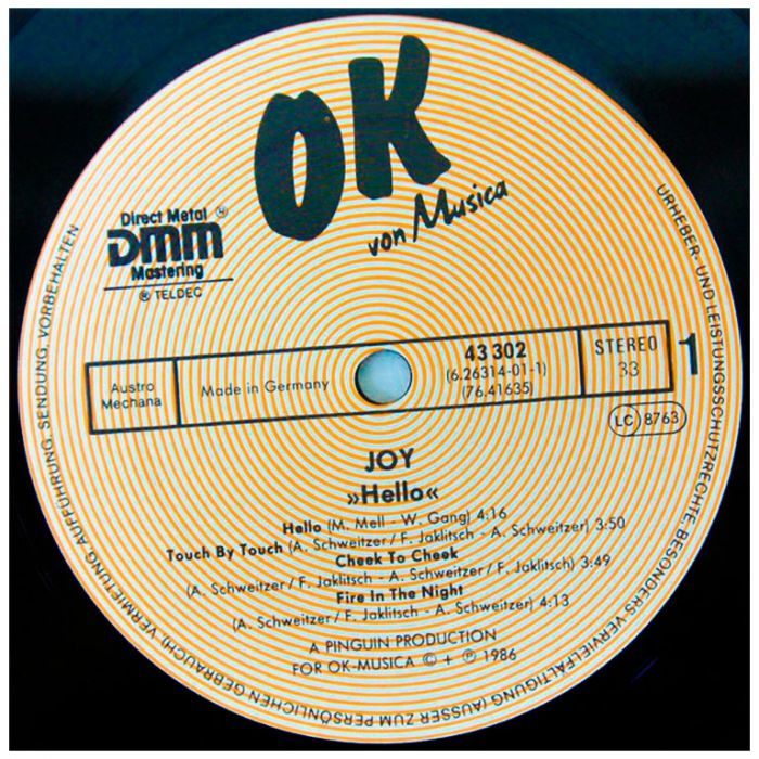 Виниловая пластинка JOY ‎– Hello, 1986 (LP, Rare Original Austrian Club Edition)