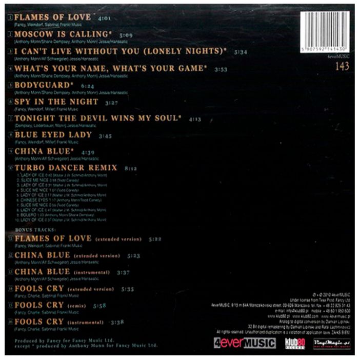 Компакт диск FANCY ‎– Flames Of Love, 1988 (CD, Reissue, Remastering Audiophile Edition, Unofficial Release 2010)