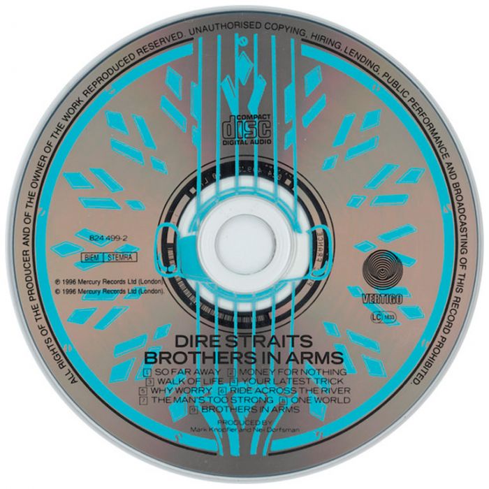 Компакт диск DIRE STRAITS – Brothers In Arms, 1985 (CD, Reissue, Remastered, Unofficial Release 1996)
