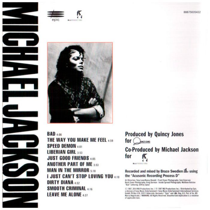 Компакт диск MICHAEL JACKSON ‎– Bad, 1987 (CD, Reissue, Remastered, Unofficial Release 2014)