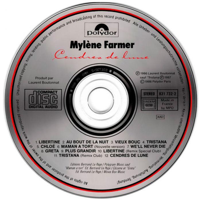 Компакт диск MYLENE FARMER ‎– Cendres De Lune, 1986 (CD, Reissue, Unofficial Release 2023)