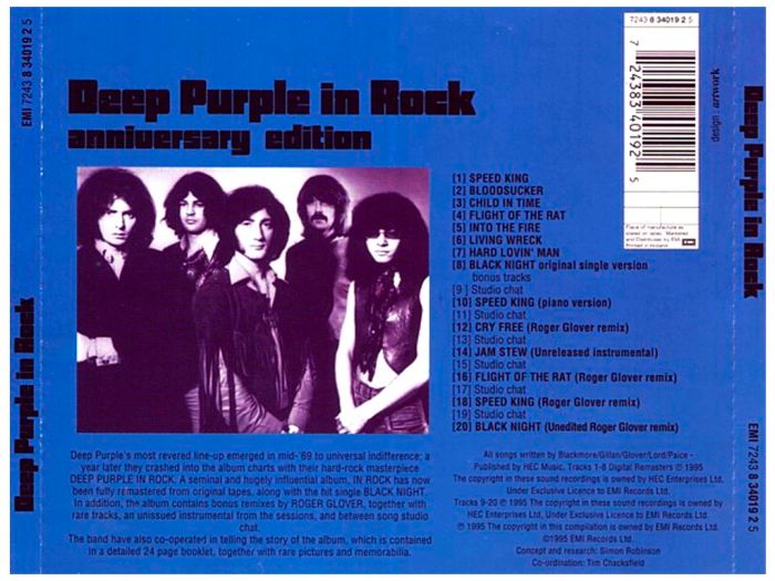 Компакт диск DEEP PURPLE – Deep Purple In Rock, 1970 (CD, Reissue, Anniversary Edition, Unofficial Release 1995)