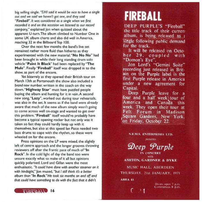 Компакт диск DEEP PURPLE – Fireball, 1971 (CD, Reissue, Remastered, 25th Anniversary Edition, Unofficial Release 1996)