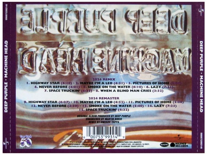 Компакт диск DEEP PURPLE – Machine Head, 1972 (CD, Reissue, Remix & Remaster, 50th Anniversary Edition, Unofficial Release 2024)