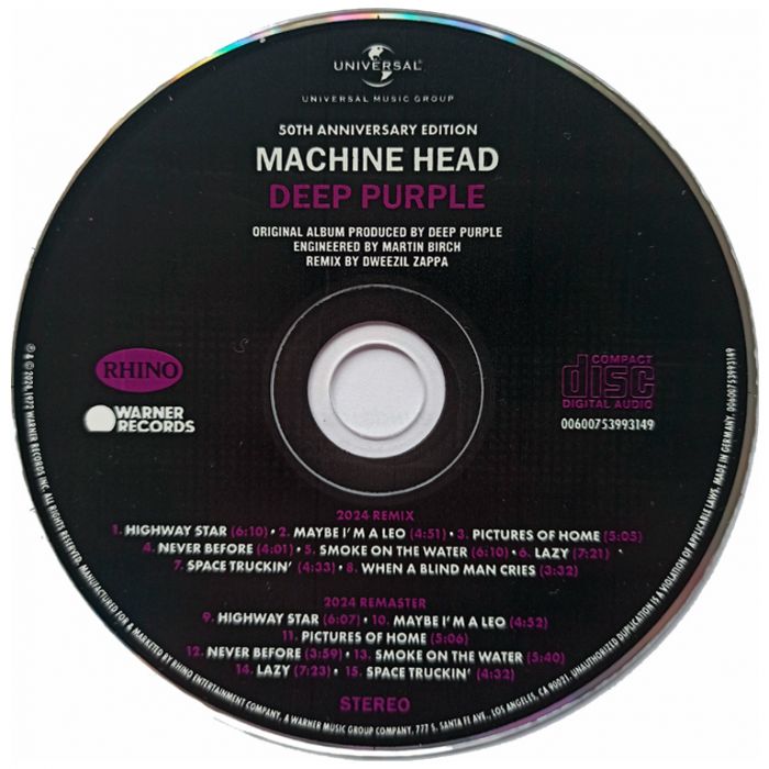 Компакт диск DEEP PURPLE – Machine Head, 1972 (CD, Reissue, Remix & Remaster, 50th Anniversary Edition, Unofficial Release 2024)