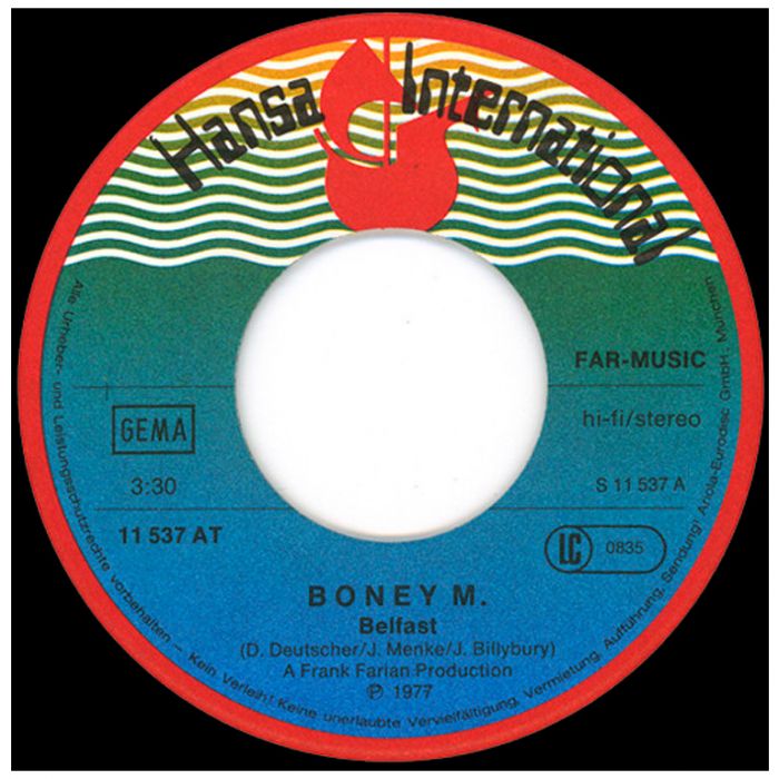 Виниловая пластинка BONEY M ‎– Belfast / Plantation Boy, 1977 (SP, Single)
