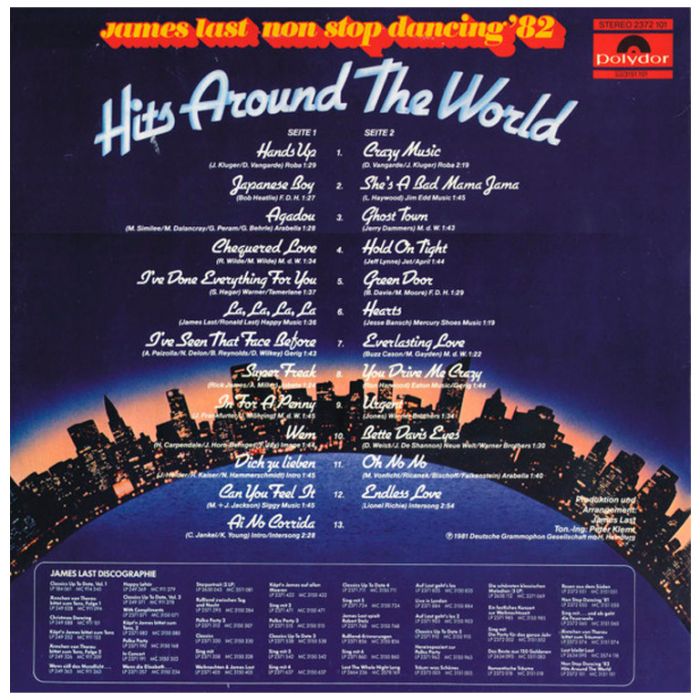 Виниловая пластинка JAMES LAST ‎– Non Stop Dancing '82 - Hits Around The World, 1982 (LP)