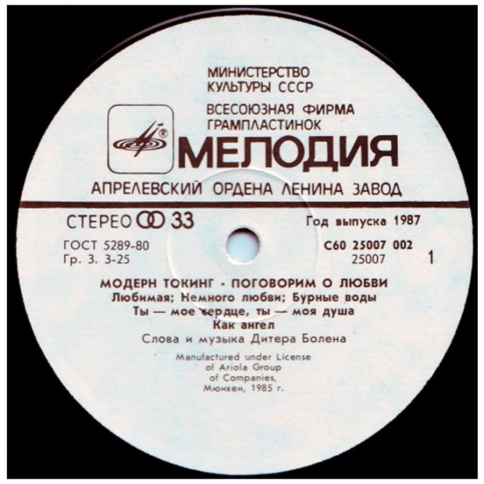 Виниловая пластинка MODERN TALKING ‎– Модерн Токинг ‎– Поговорим О Любви, 1987 (LP)